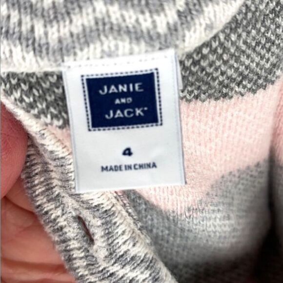 Janie and Jack Fair Isle Sweater Dress Pink Gray Bell Sleeve Zip Pockets Size 4 - Picture 9 of 10